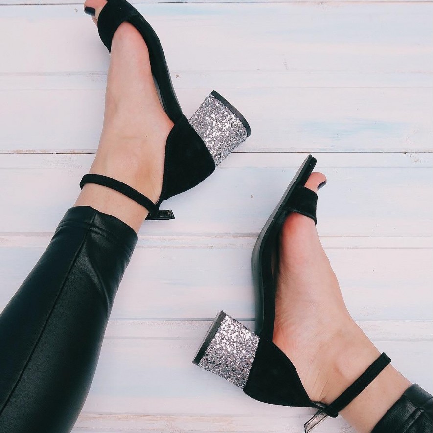 Sandale - Glitter & Leather -Black -5cm